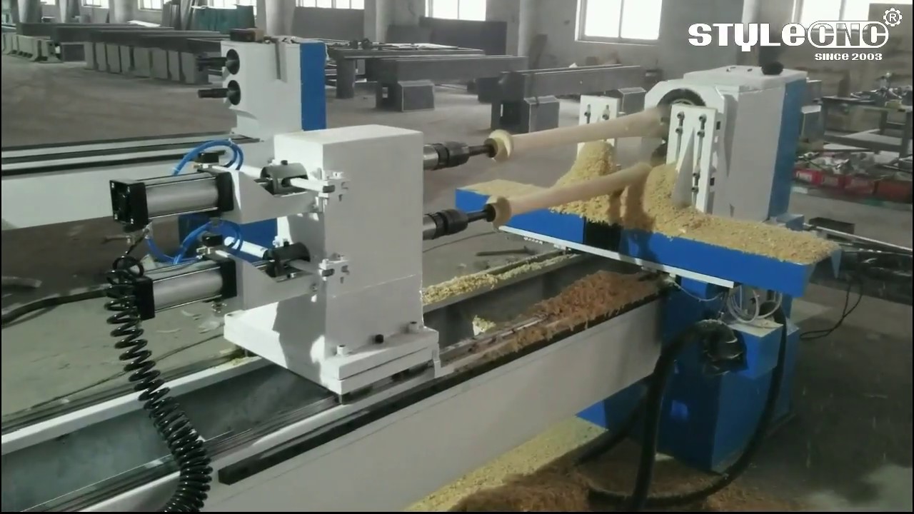雙主軸自動(dòng)數(shù)控木工車床，用于棒球棒